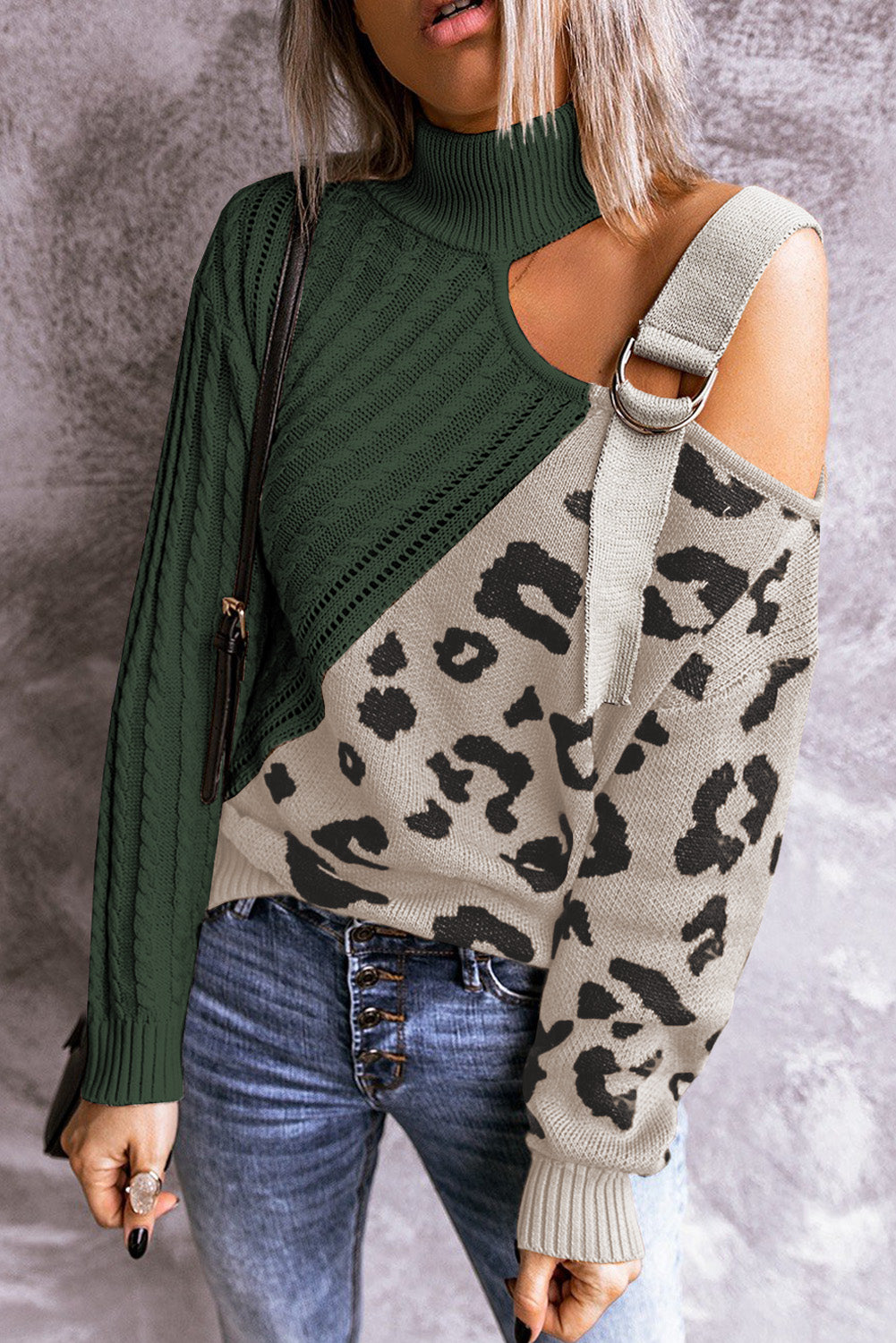 Leopard Block Turtleneck Sweater