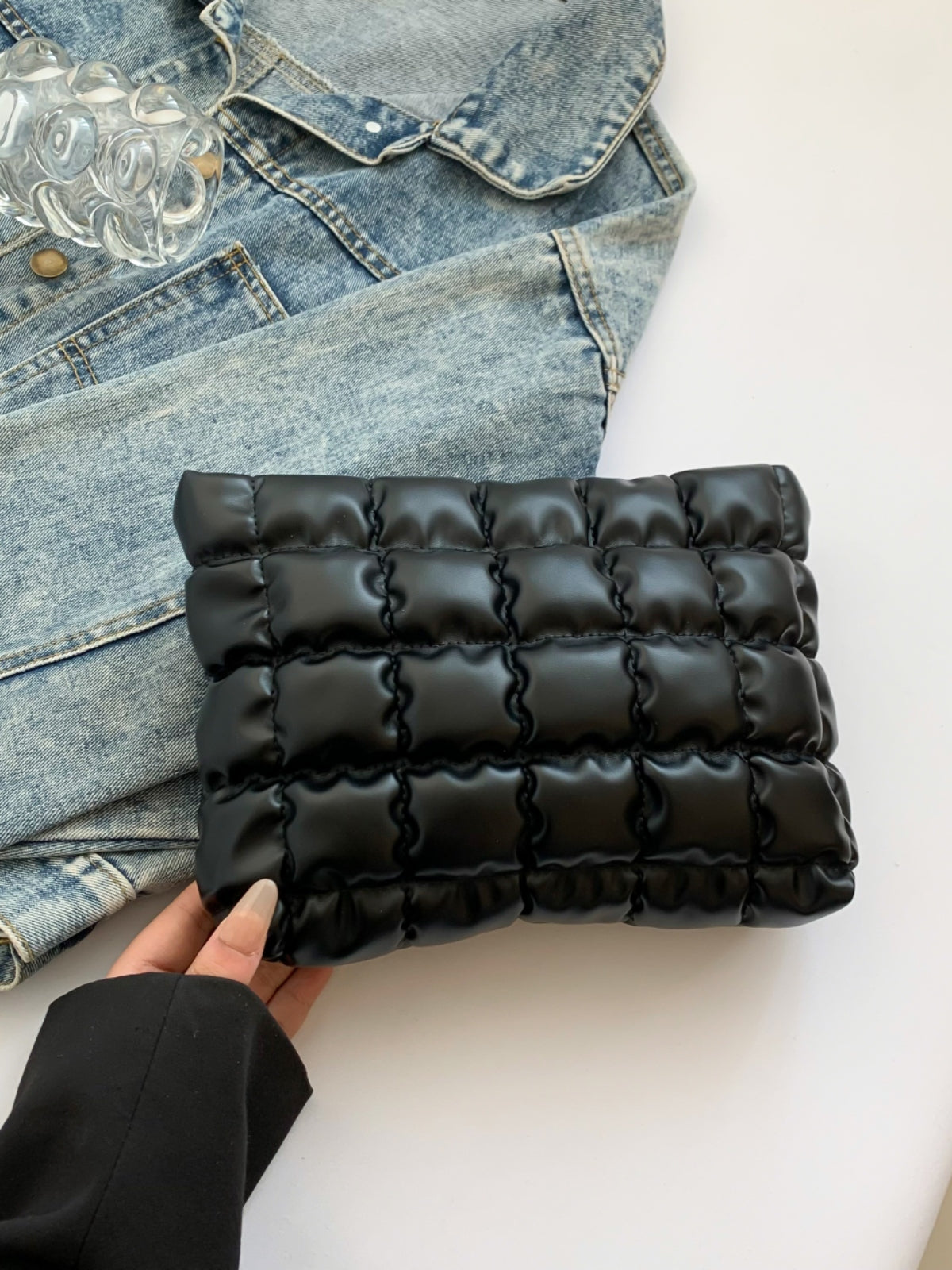 Quilted Plaid Clutch with Zipper