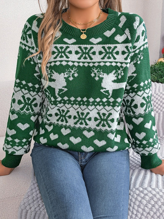 Christmas Element Round Neck Long Sleeve Sweater