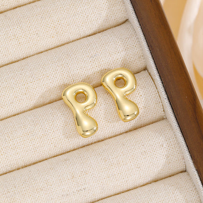 18K Gold-Plated Bubble Monogram Stud Earrings N-Z