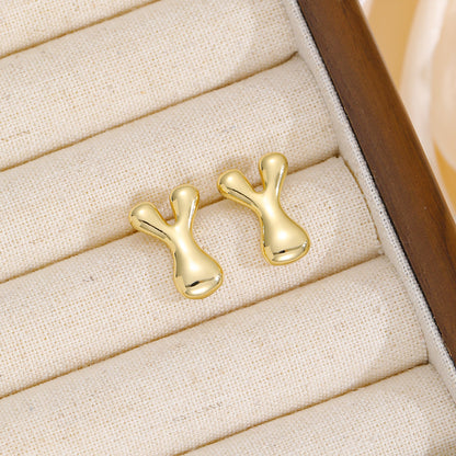 18K Gold-Plated Bubble Monogram Stud Earrings N-Z