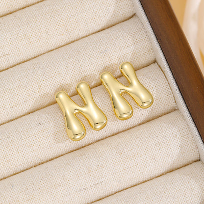 18K Gold-Plated Bubble Monogram Stud Earrings N-Z