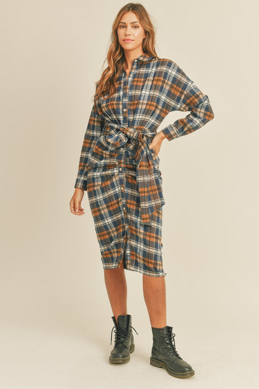 Plaid Flannel Button Down Shirt Dress