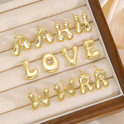 18K Gold-Plated Bubble Monogram Stud Earrings N-Z