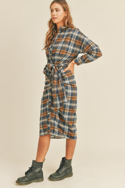Plaid Flannel Button Down Shirt Dress