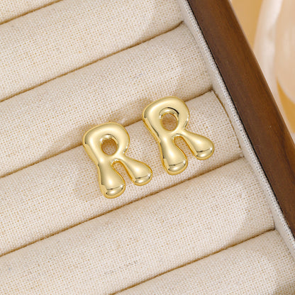 18K Gold-Plated Bubble Monogram Stud Earrings N-Z
