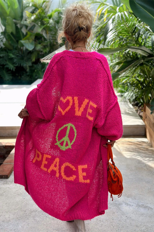 Love and Peace Dropped Shoulder Long Sleeve Cardigan