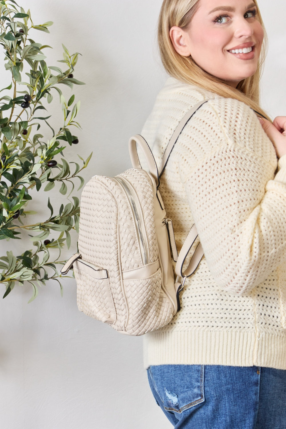 Vegan Leather Woven Backpack