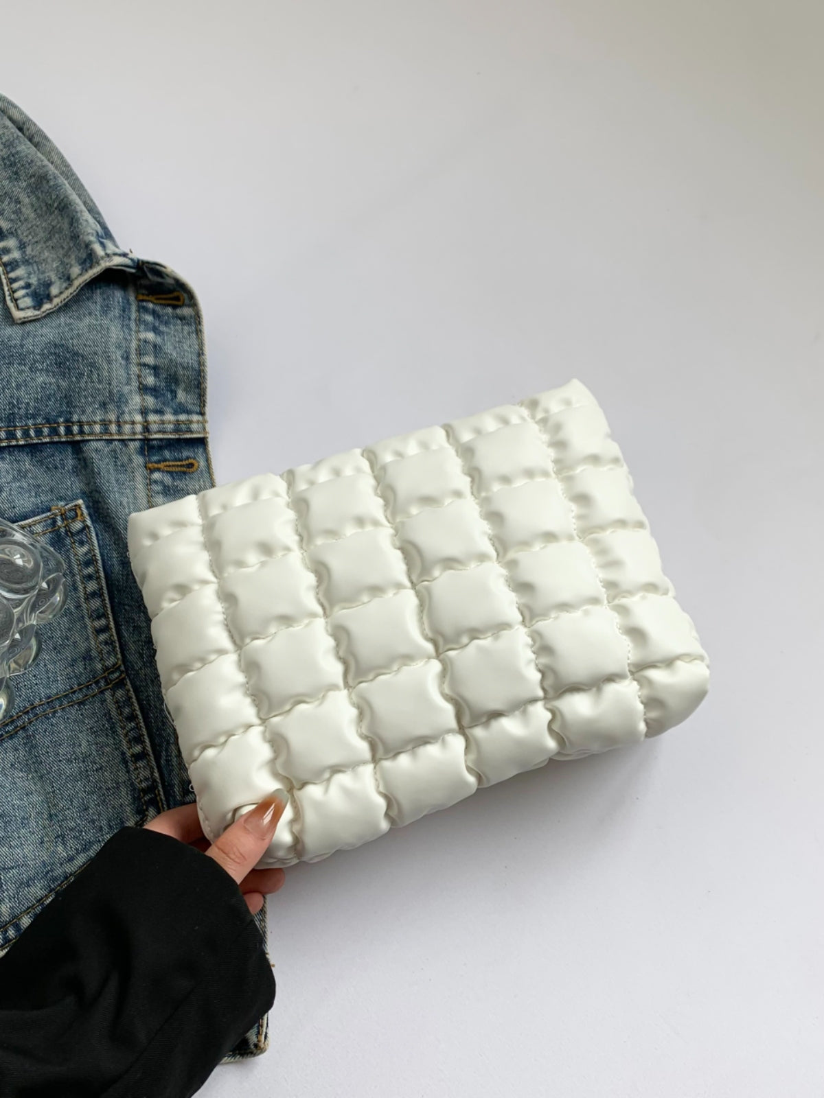 Quilted Plaid Clutch with Zipper