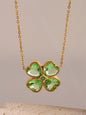 Stainless Steel Zircon Lucky Clover Pendant Necklace