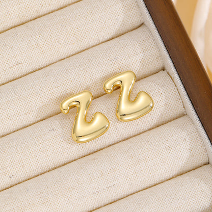 18K Gold-Plated Bubble Monogram Stud Earrings N-Z
