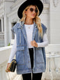 Hooded Sleeveless Denim Vest with Pockets