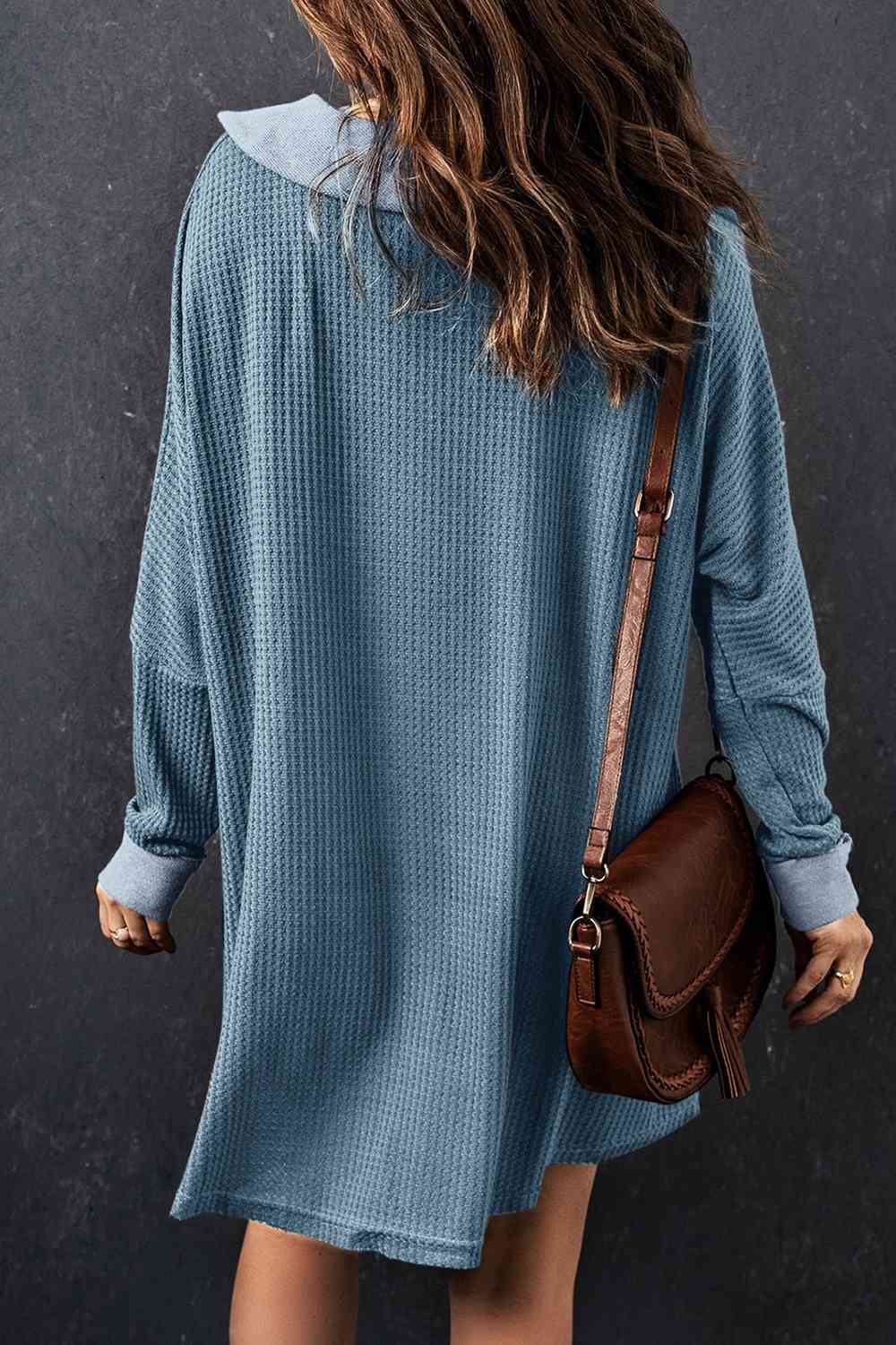 Waffle Knit Buttoned Long Sleeve Top with Breast Pocket
