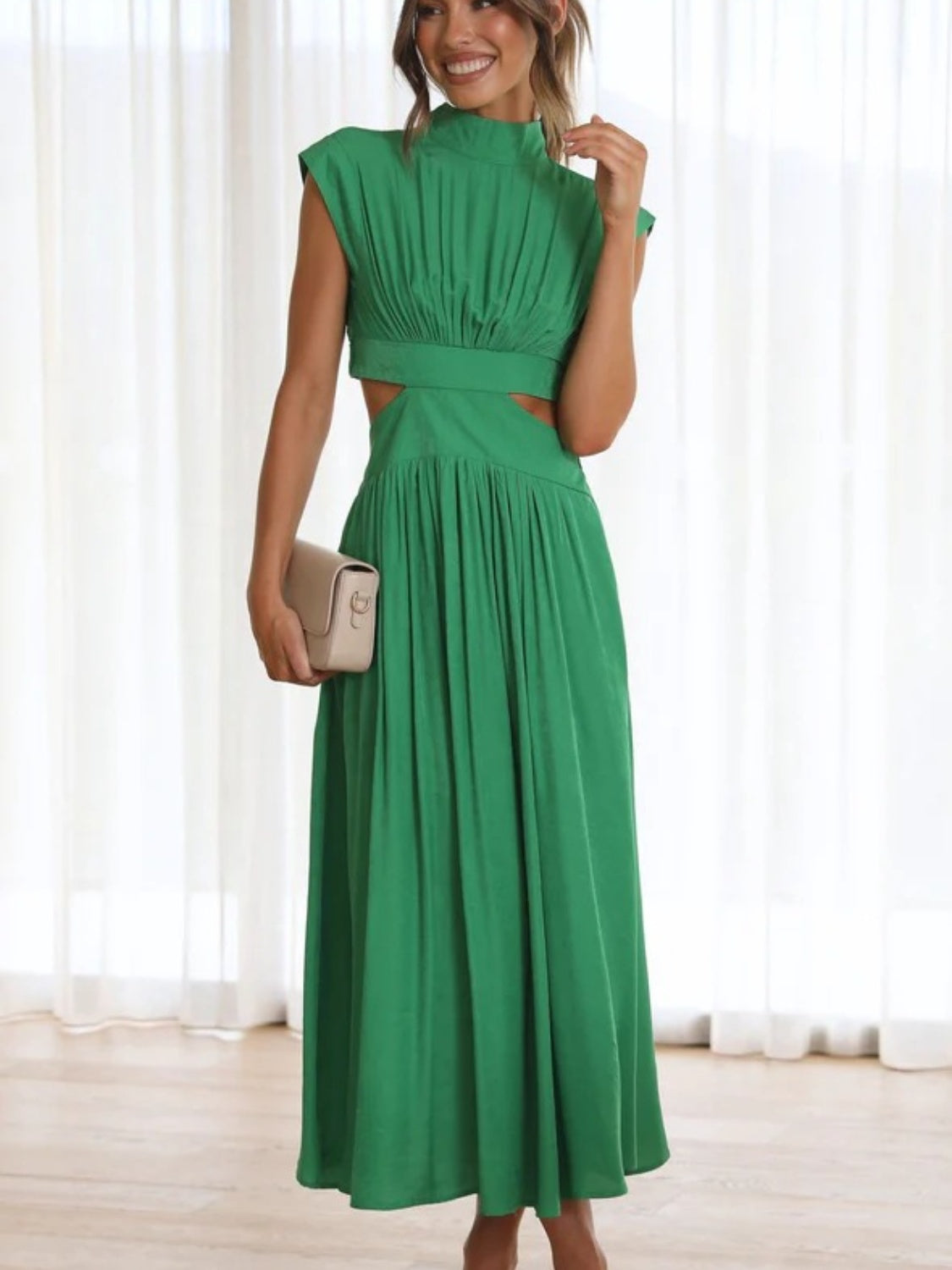 Cutout Mock Neck Sleeveless Maxi Dress