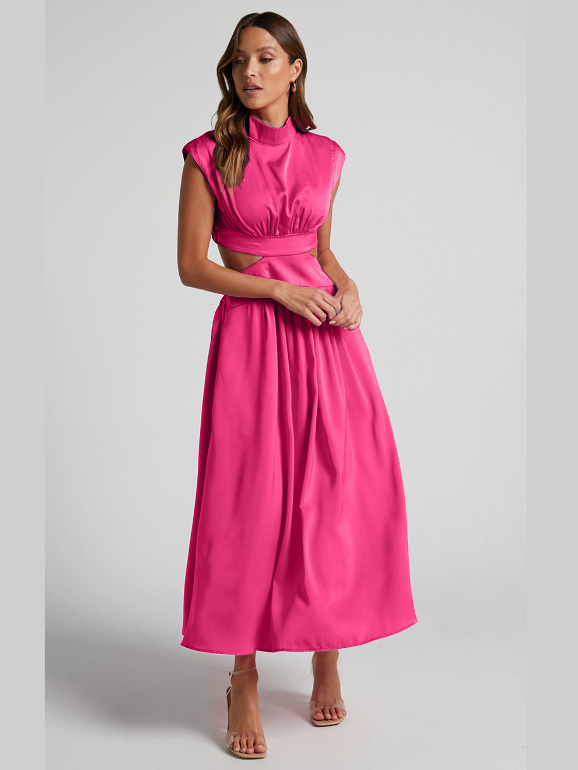 Cutout Mock Neck Sleeveless Maxi Dress