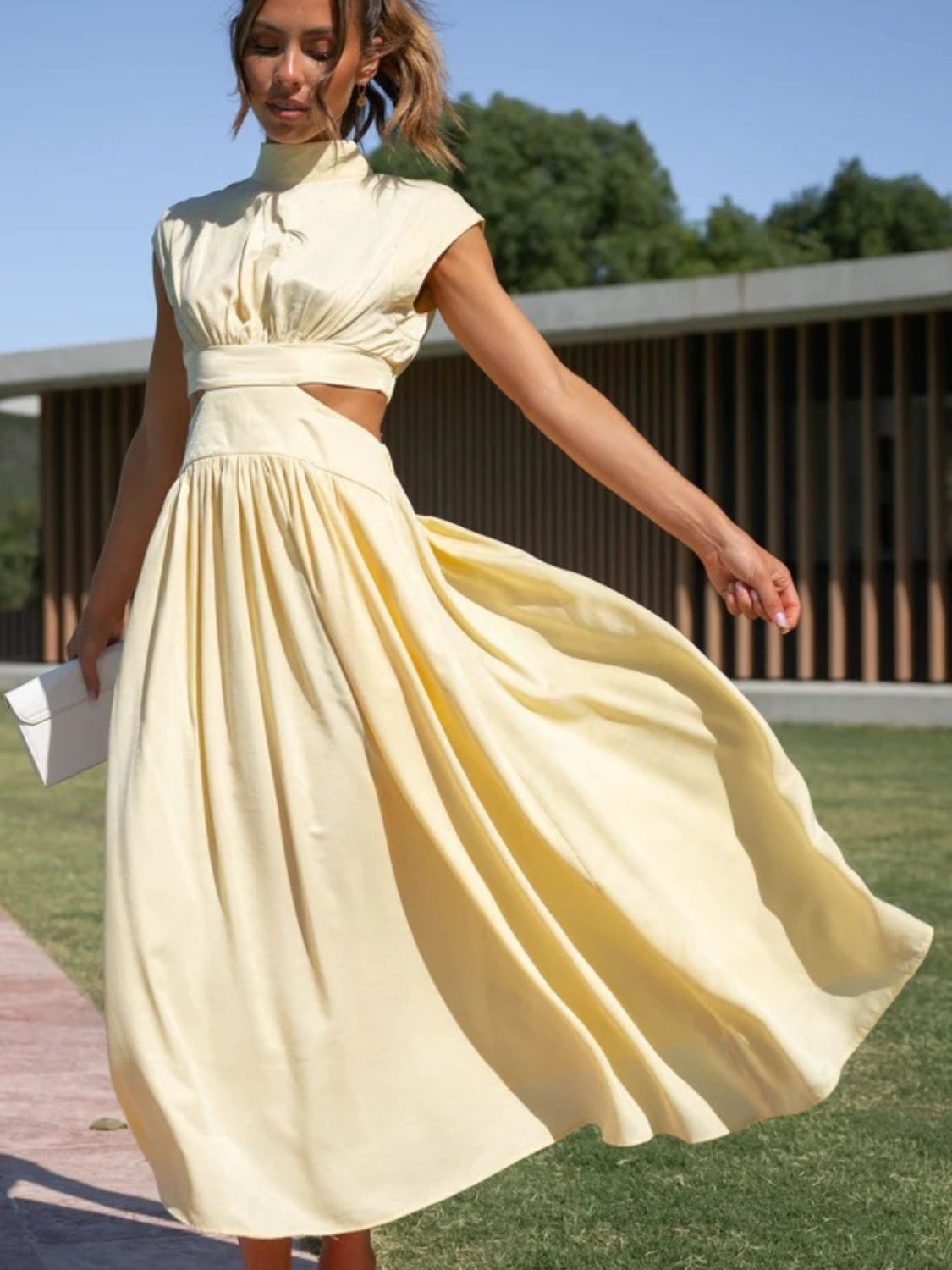 Cutout Mock Neck Sleeveless Maxi Dress