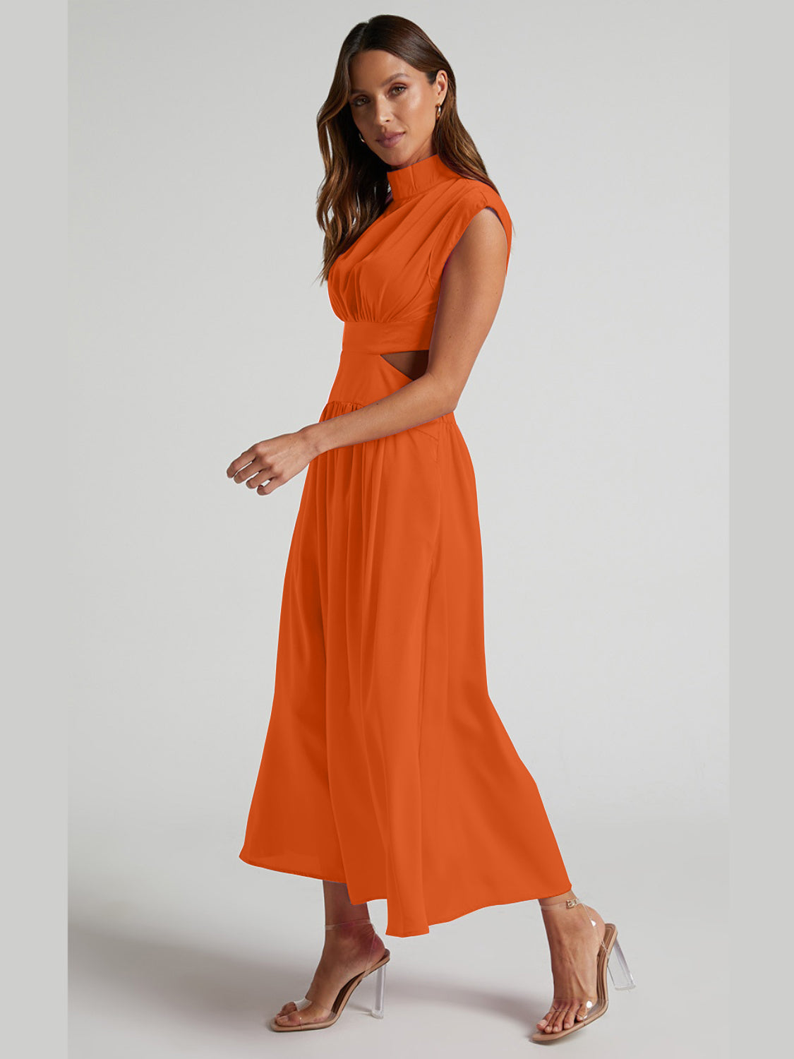 Cutout Mock Neck Sleeveless Maxi Dress