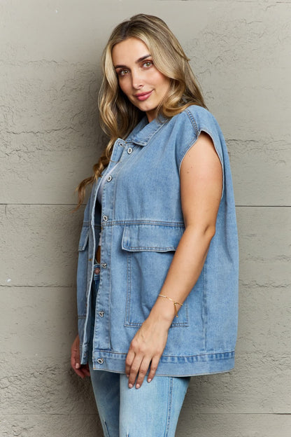 Short Sleeve Denim Top with Pockets