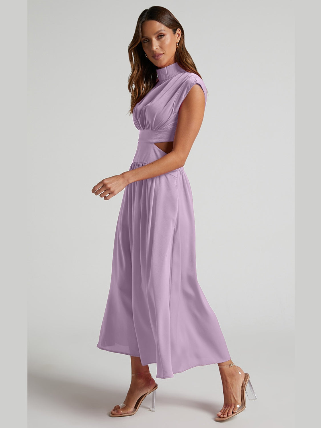 Cutout Mock Neck Sleeveless Maxi Dress