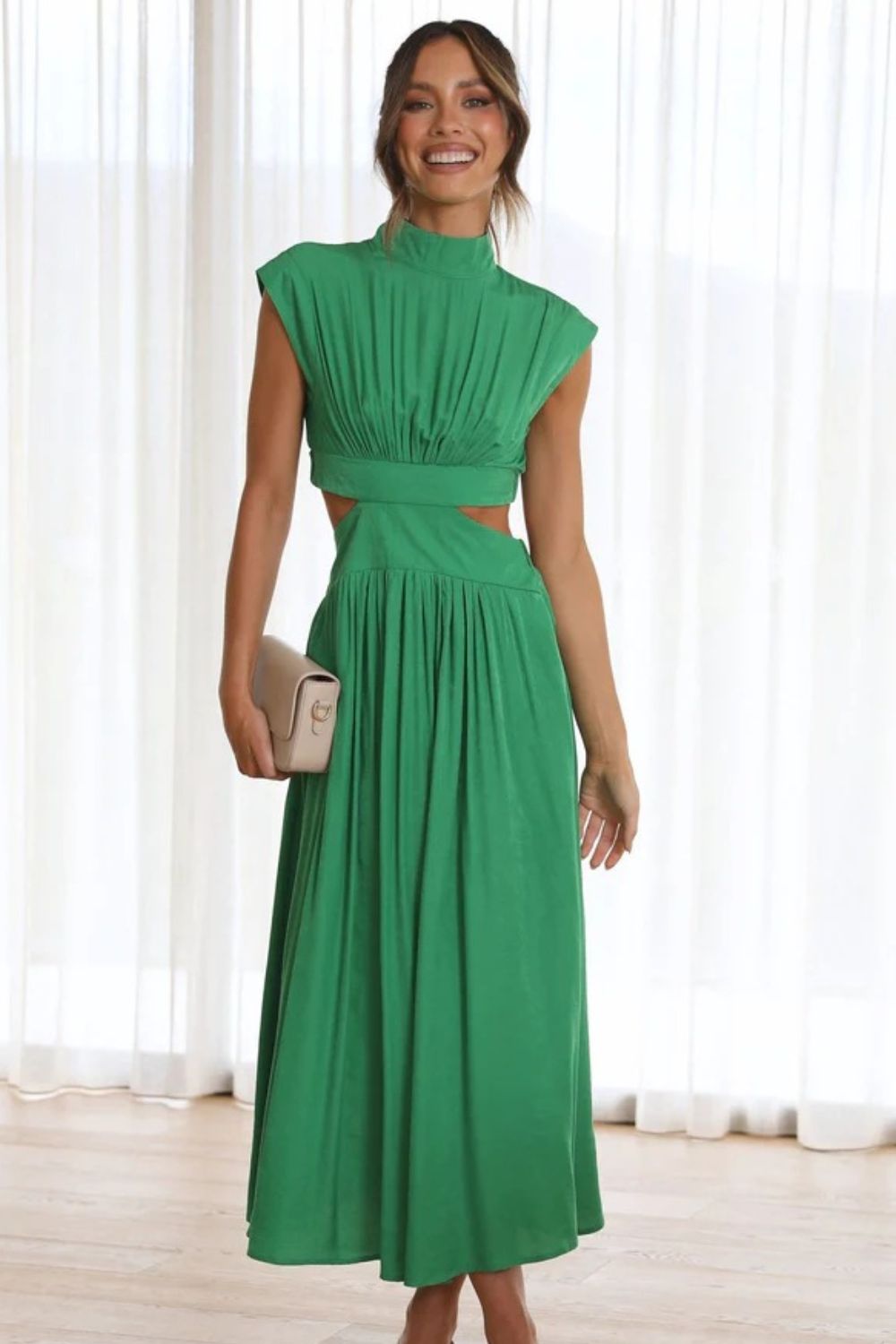 Cutout Mock Neck Sleeveless Maxi Dress