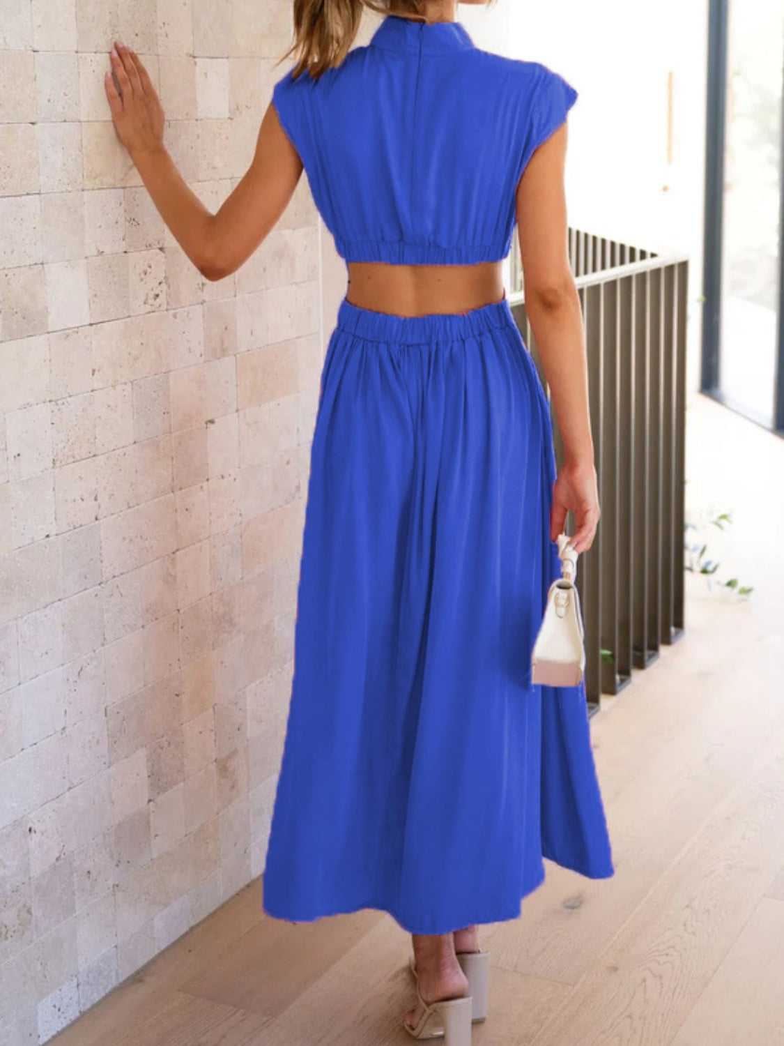 Cutout Mock Neck Sleeveless Maxi Dress