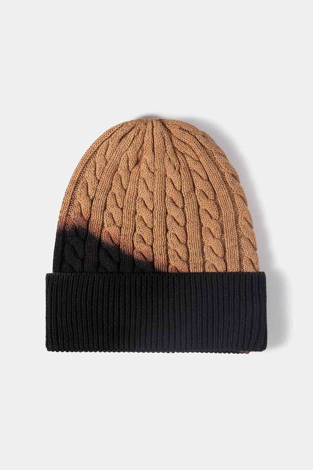 Contrast Tie-Dye Cable-Knit Cuffed Beanie