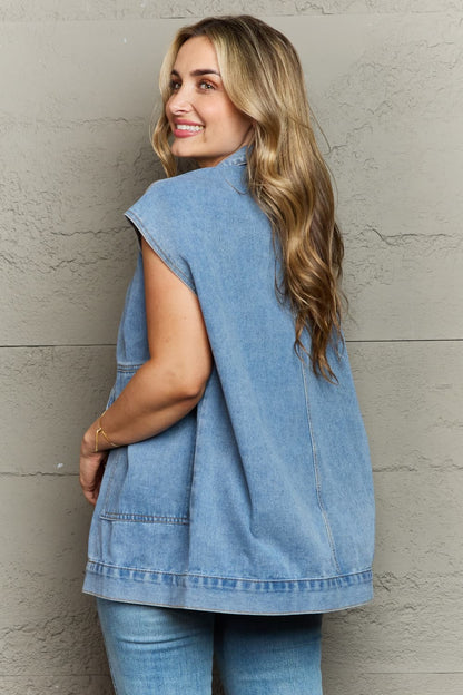 Short Sleeve Denim Top with Pockets