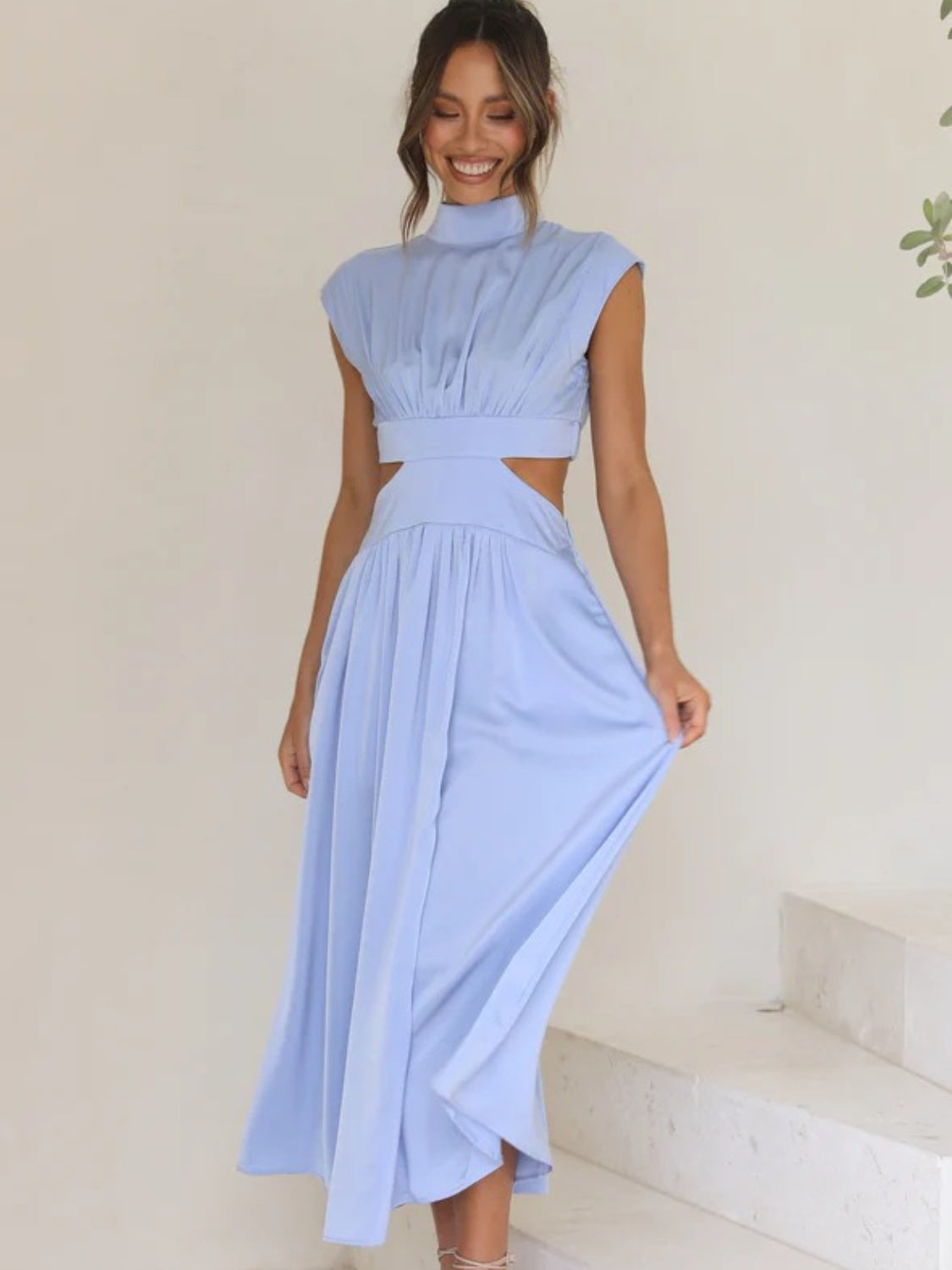 Cutout Mock Neck Sleeveless Maxi Dress