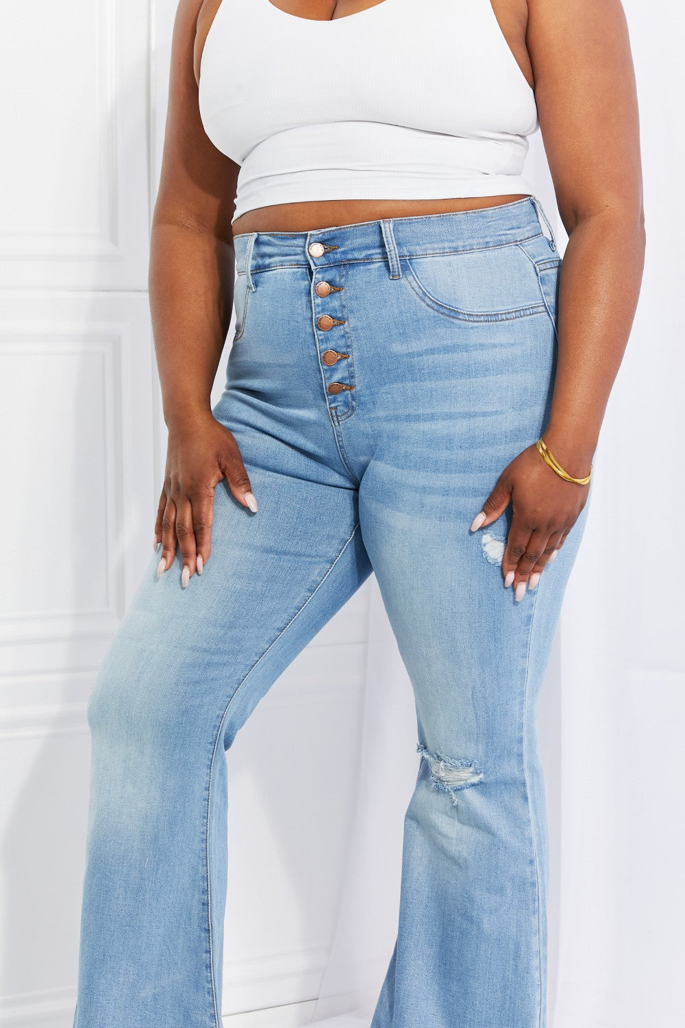 Vibrant Jess Button Flare Jeans