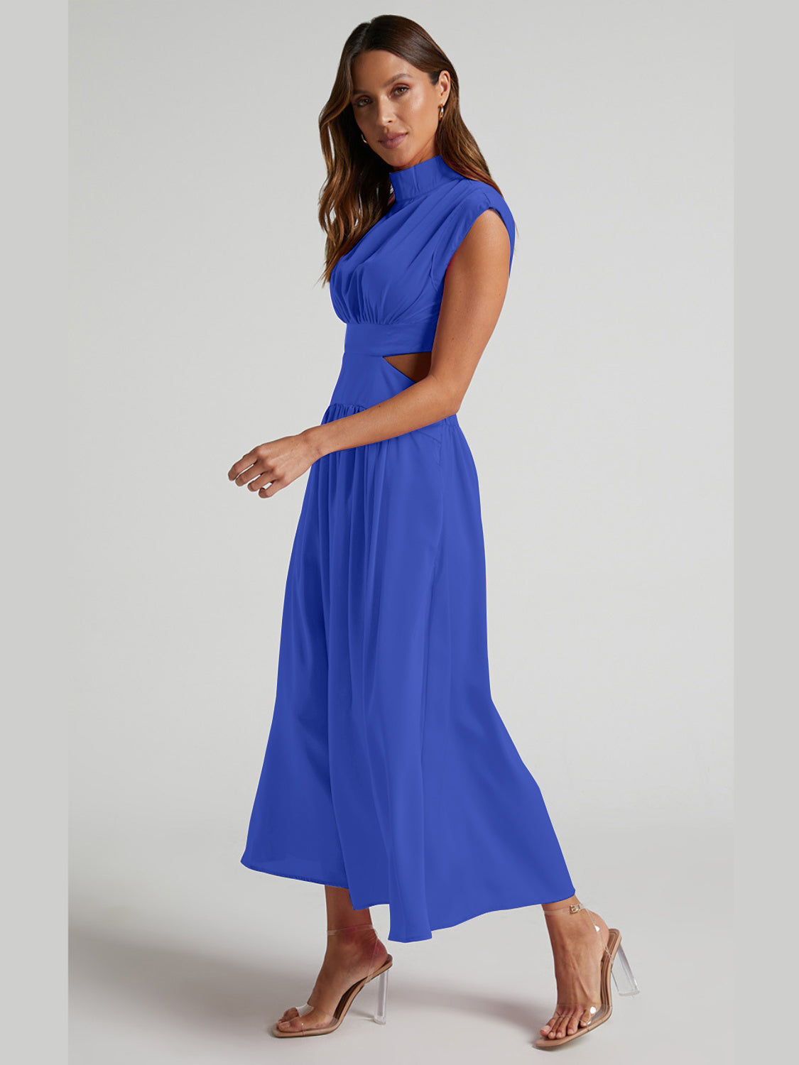 Cutout Mock Neck Sleeveless Maxi Dress