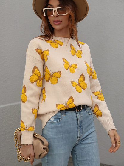 Woven Right Butterfly Dropped Shoulder Crewneck Sweater