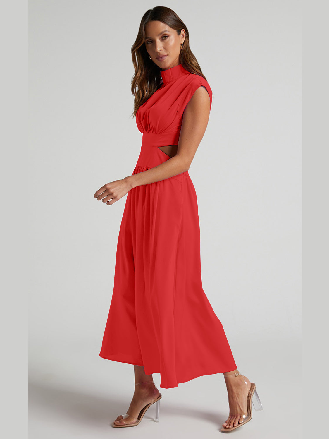 Cutout Mock Neck Sleeveless Maxi Dress