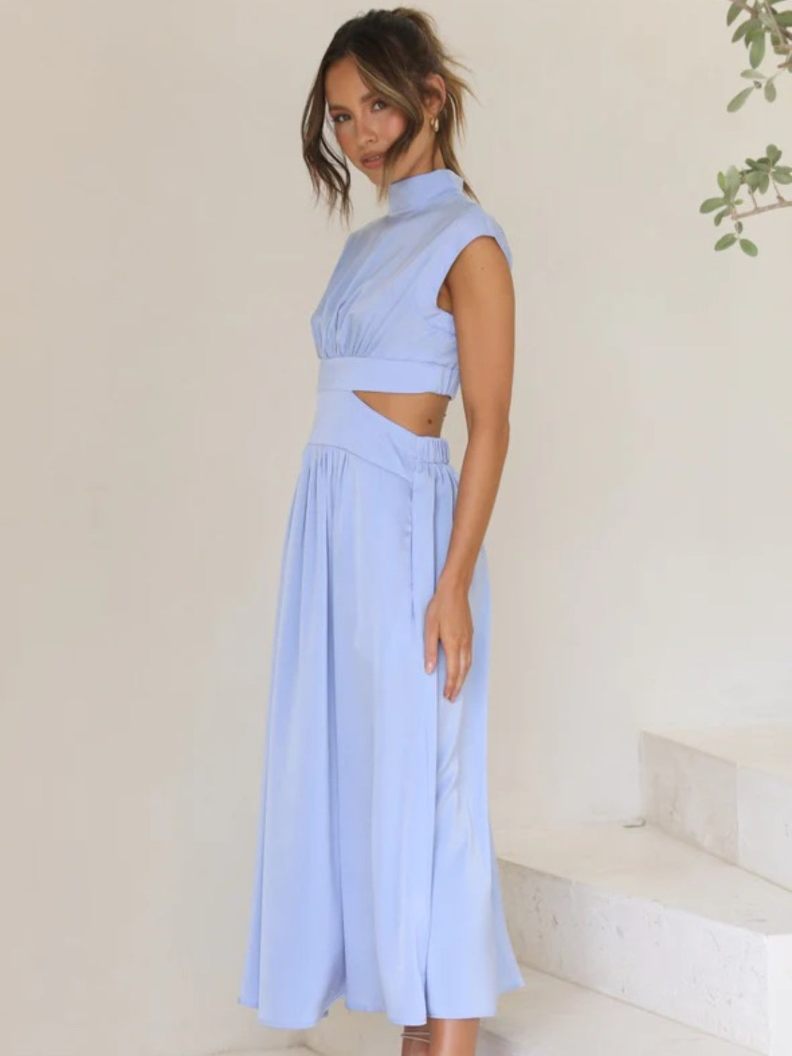 Cutout Mock Neck Sleeveless Maxi Dress