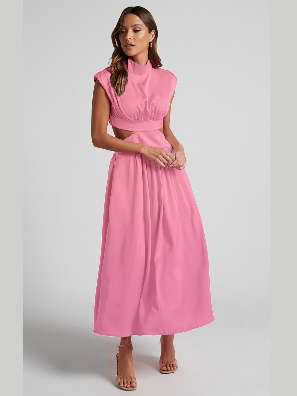 Cutout Mock Neck Sleeveless Maxi Dress