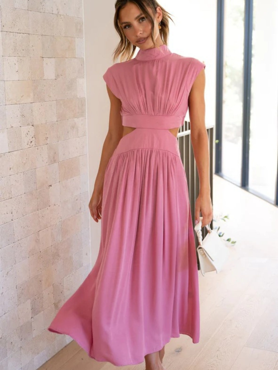 Cutout Mock Neck Sleeveless Maxi Dress