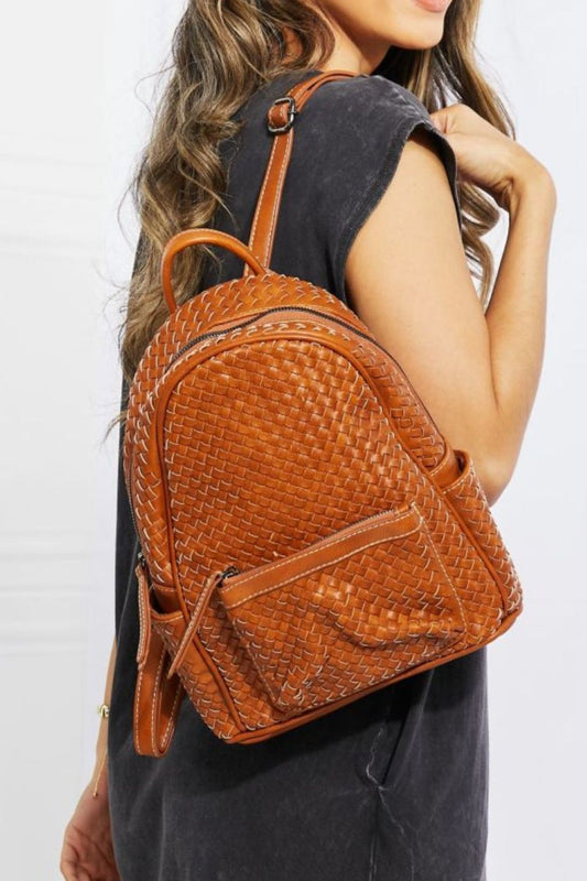 Chic Faux Leather Woven Backpack