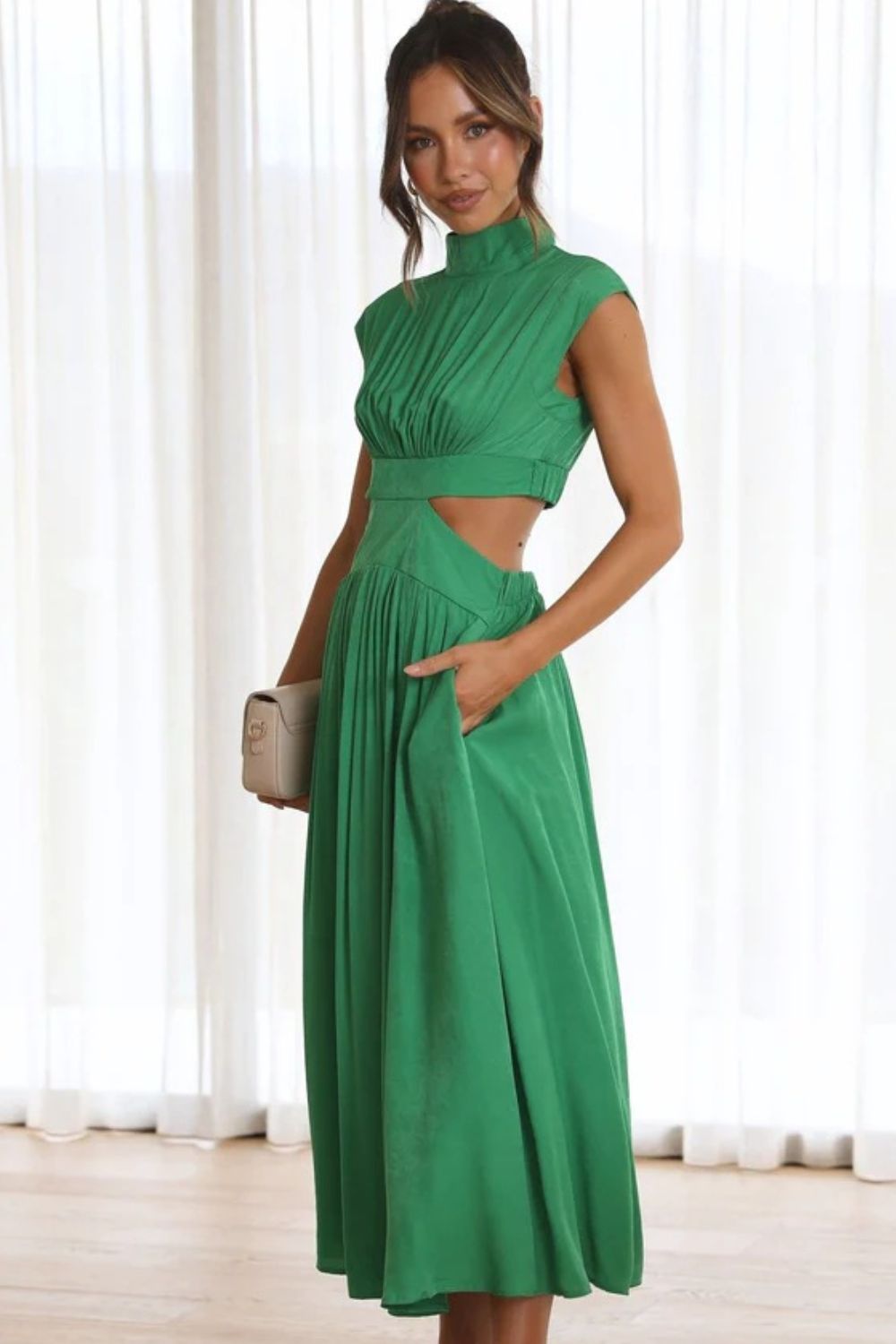 Cutout Mock Neck Sleeveless Maxi Dress