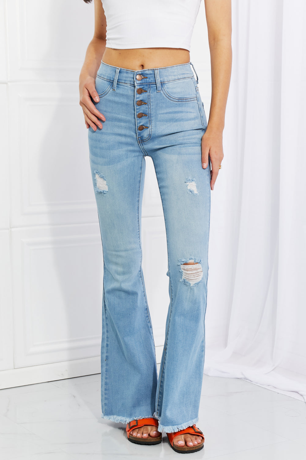 Vibrant Jess Button Flare Jeans