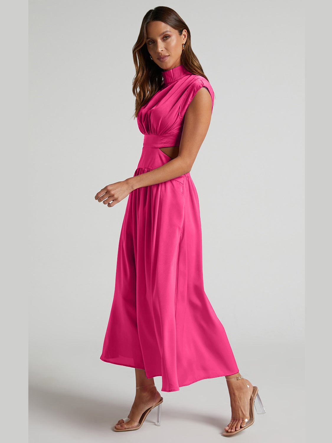 Cutout Mock Neck Sleeveless Maxi Dress